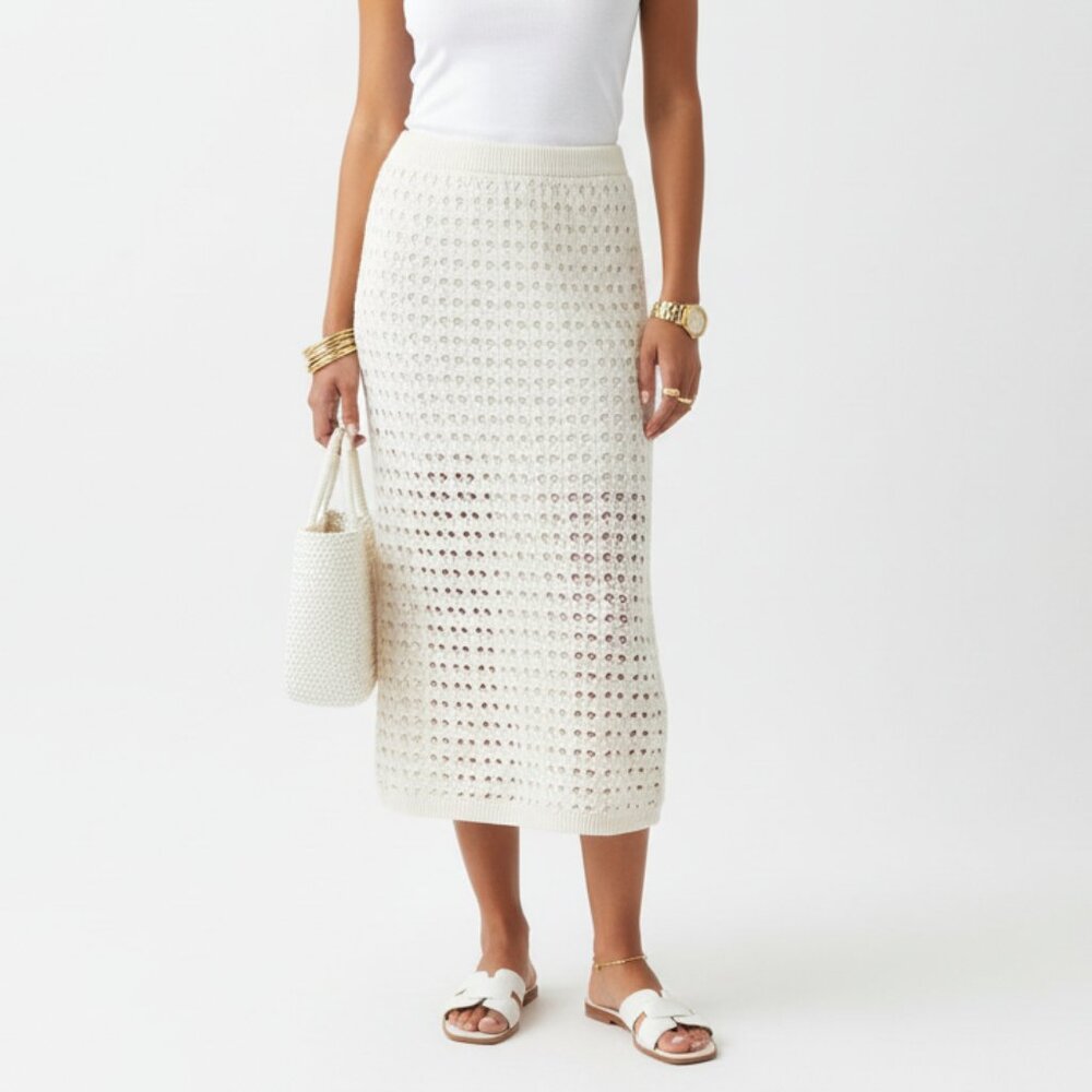 Freshman 1996 Ivory Cream‎ Crochet Maxi Straight Pencil Skirt M